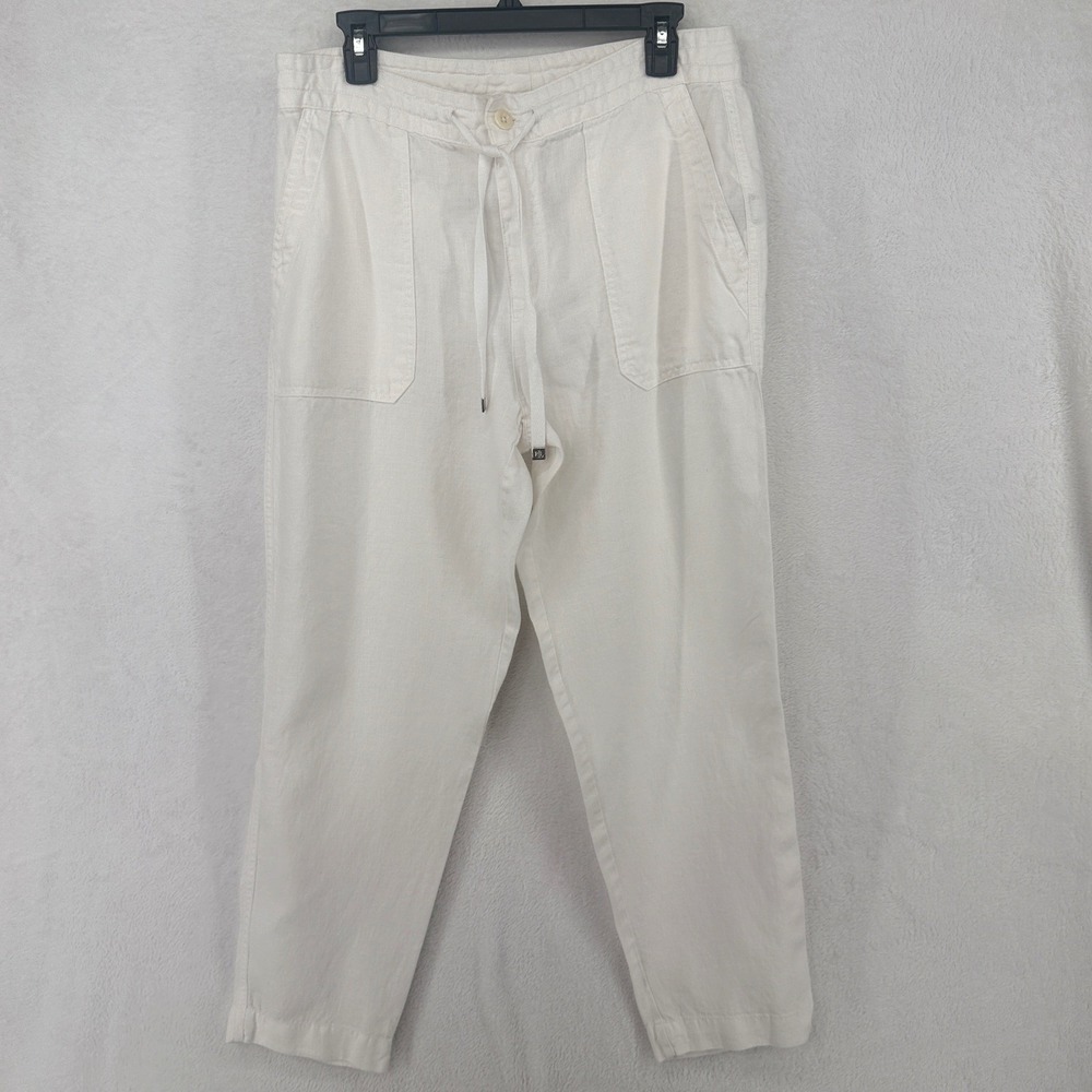 Lauren Ralph Lauren Linen Pants Womens 8 White Drawstring Tapered Leg Trousers